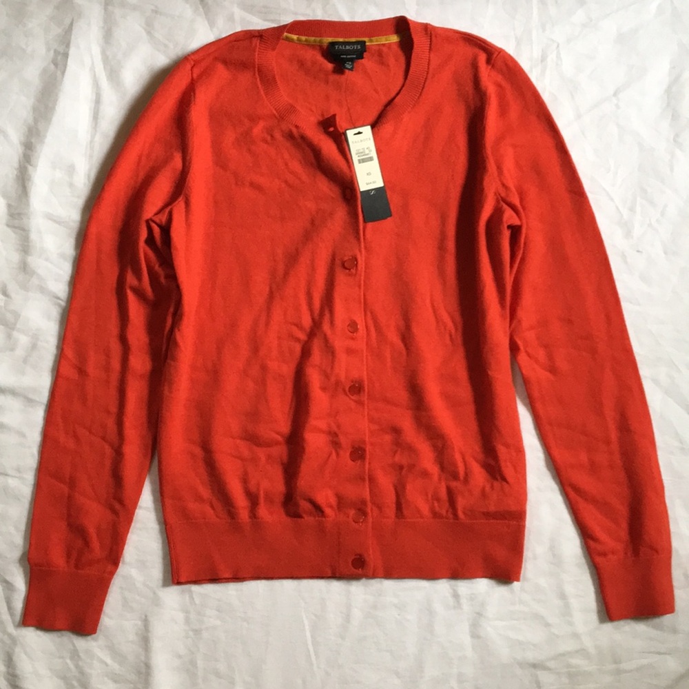 Talbots Bright Orange Crewneck Button-Front Cardigan